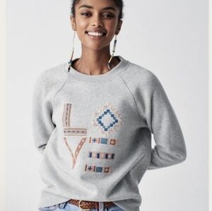 FAHERTY x B Yellowtail Sweatshirt Womens Medium Gray LOVE Graphic Aztec Crewneck